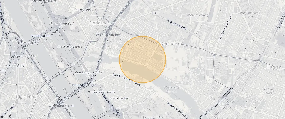 Approximate location of Like-new underground parking spaces in 1210 Vienna, Secure your parking space now on the map