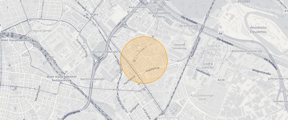 Approximate location of Exclusive 6-room first-occupancy apartment 157 m² in 1110 Vienna, near underground, top specification on the map