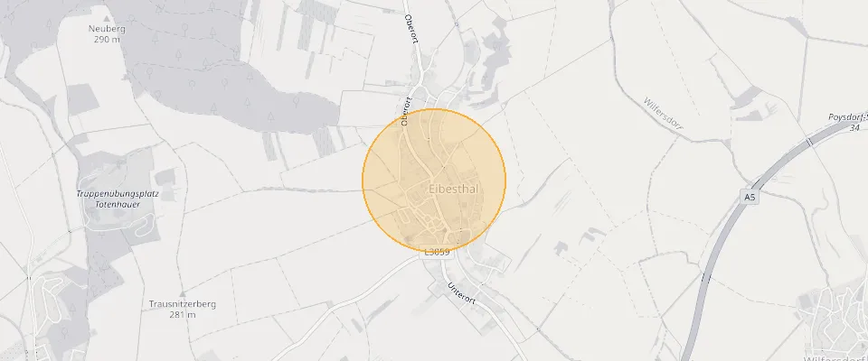 Approximate location of Spacious building plot 1425m² in Eibesthal, your dream of a home of your own awaits on the map