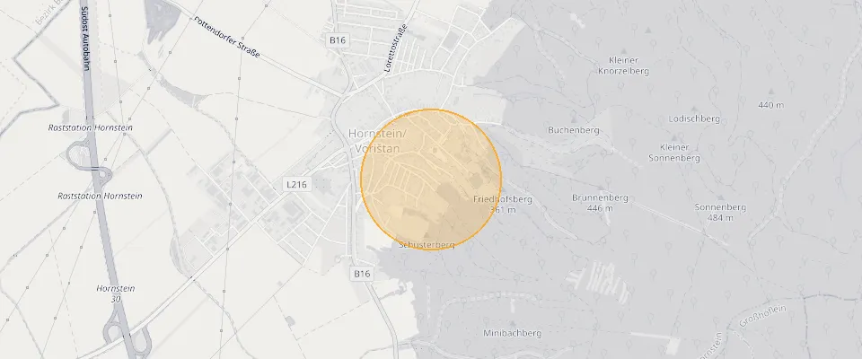 Approximate location of Building plot 489m² in Hornstein, Burgenland, Your dream of a home at a top price on the map