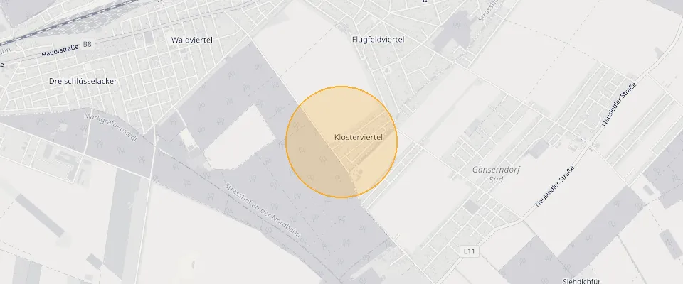 Approximate location of Spacious building plot 1080 m² in 2231 Strasshof, your dream of a home of your own on the map
