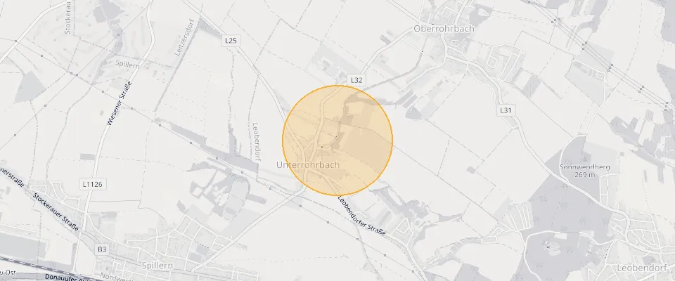 Approximate location of Large plot of land in 2105 Unterrohrbach, 5297 m², €105,940 on the map