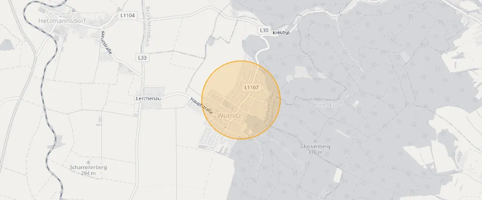 Approximate location of Dreamlike 769m² building plot in Würnitz, Lower Austria on the map