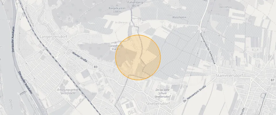 Approximate location of Spacious building plot 1025m² in Langenzersdorf, your dream of a home on the map