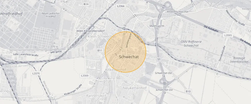 Approximate location of 2-room apartment in Schwechat, 84.8 m², with lift & fitted kitchen to let on the map