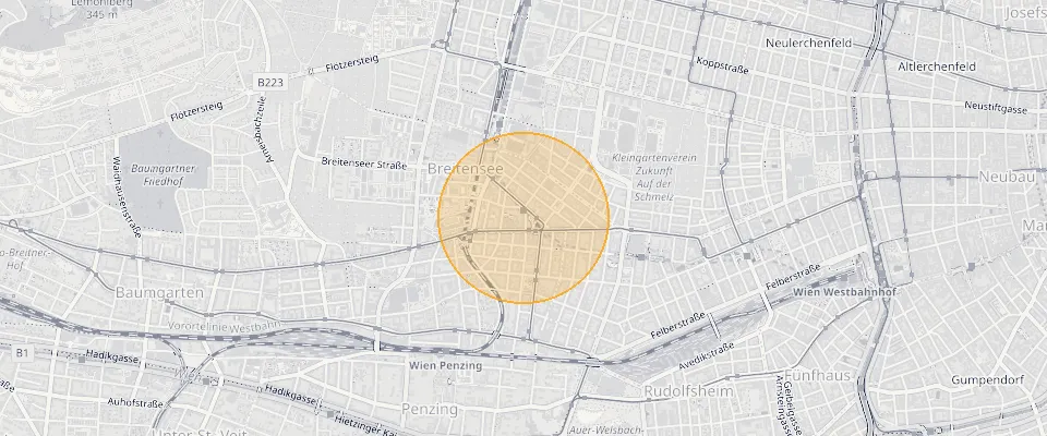 Approximate location of 2 garage spaces at €17,000 each near Hütteldorfer Straße (U3 station) on the map