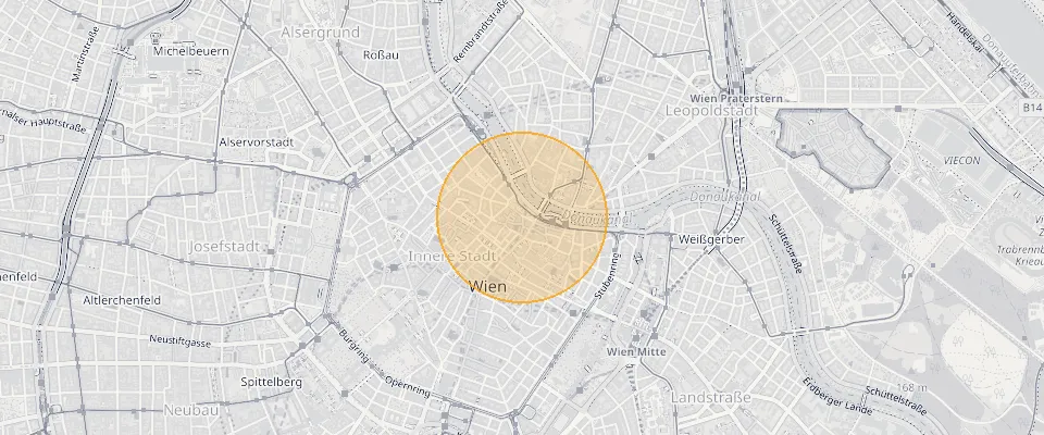 Ungefähre Lage von 2-Zimmer-Wohnung mit Einbauküche und Aufzug in 1010 Wien auf der Karte